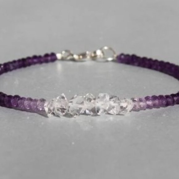 Amethyst Herkimer Diamond Ombre’ Bracelet - Picture 7 of 7